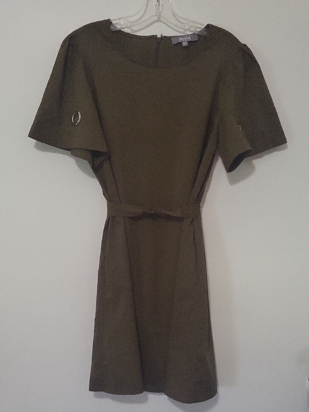 Marled Reunited Clothing olive green belted midi dress Women's M # 2741